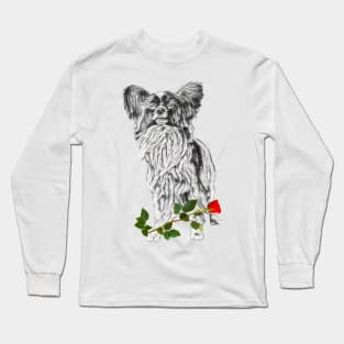 Valentines Papillon With Rose Long Sleeve T-Shirt